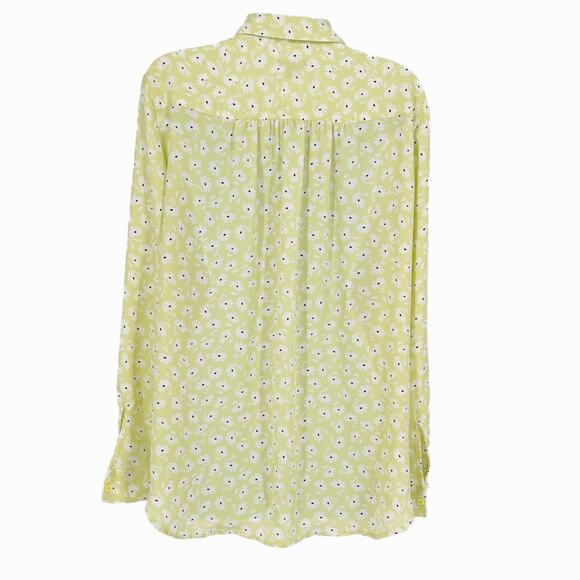 Ann Taylor Collared V-Neck Button Daisy Blouse in Lime Green/White Size L - Picture 4 of 9